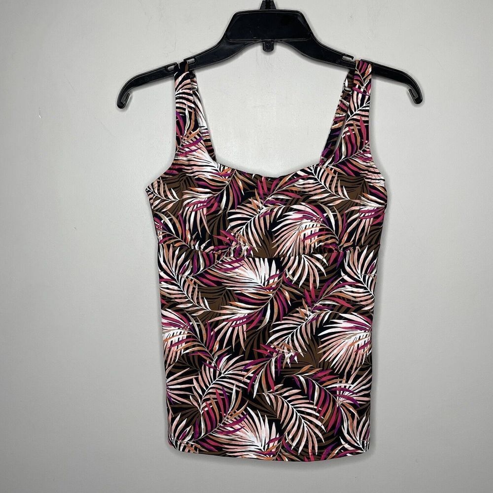 LANDS END Tankini Top Womens 6 Square Neck NEW Black Multi Palm Underwire